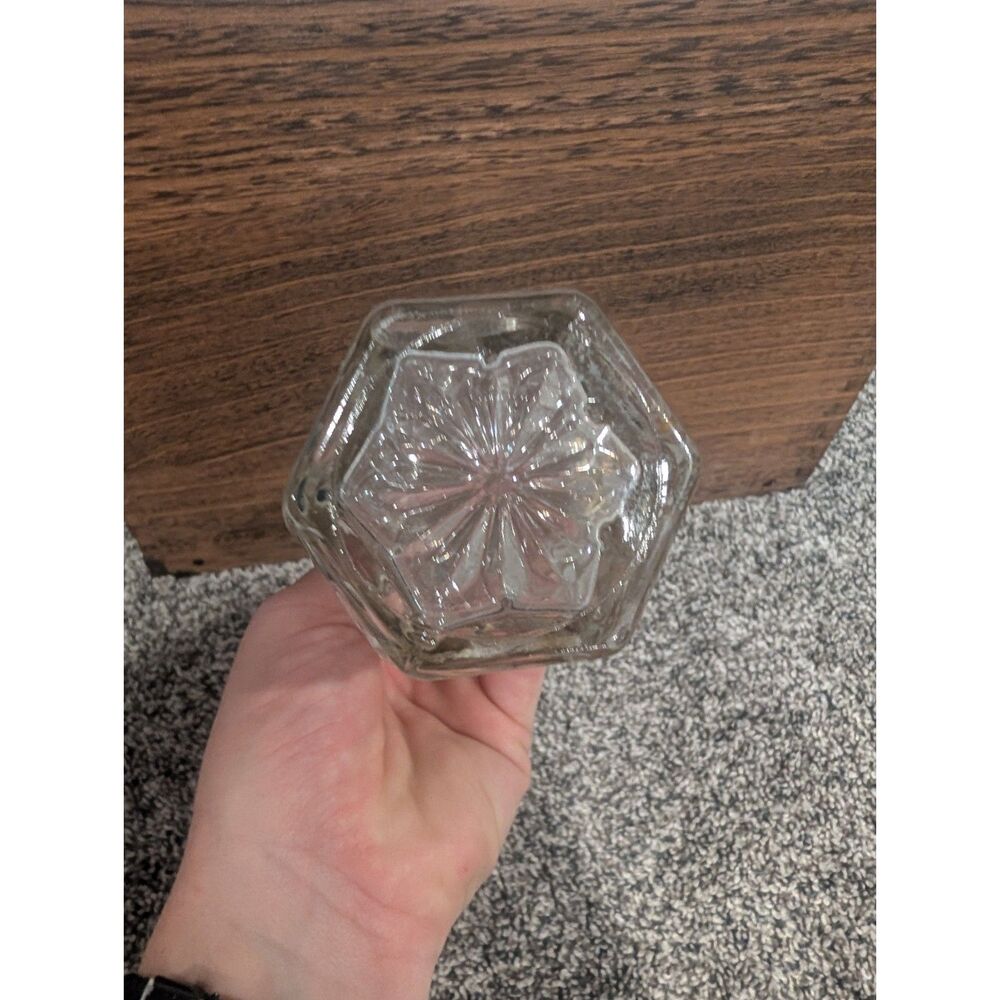 Vintage Clear Glass Cruet with Stopper Star Pattern Oil Vinegar Bottle Pressed